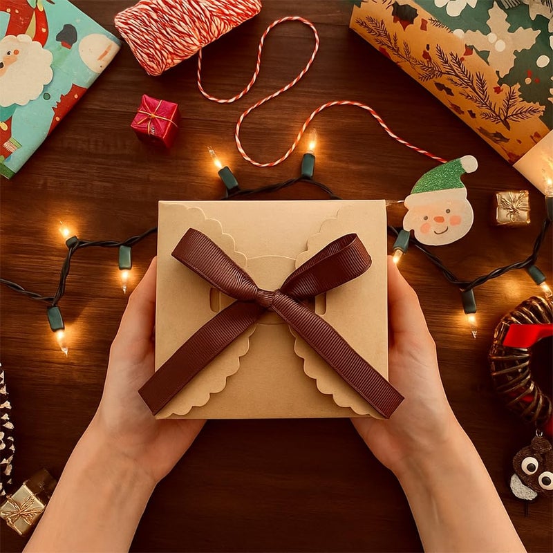 WEWILUCK Brown Gift Boxes with Ribbon â€“ 4x4x4" Foldable Paper Boxes with Lids, Set of 10, Eco-Friendly Small Kraft Present Boxes for Weddings, Holidays, Birthdays, Business Packaging - Image 5