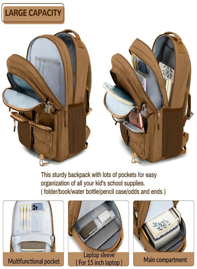 Lohol Water Resistant Daypack with Mulitiple Pockets for Travel Outdoor College, 15.6 inch Laptop Backpack for Men and Women, Brown, Large, Daypack Backpacks - Image 4