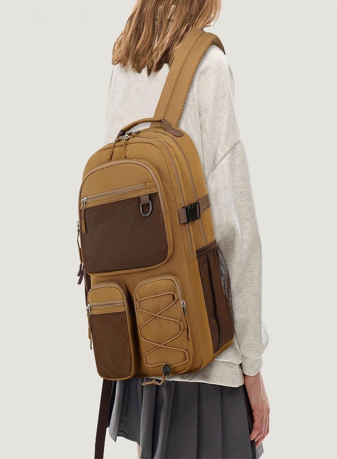 Lohol Water Resistant Daypack with Mulitiple Pockets for Travel Outdoor College, 15.6 inch Laptop Backpack for Men and Women, Brown, Large, Daypack Backpacks - Image 2