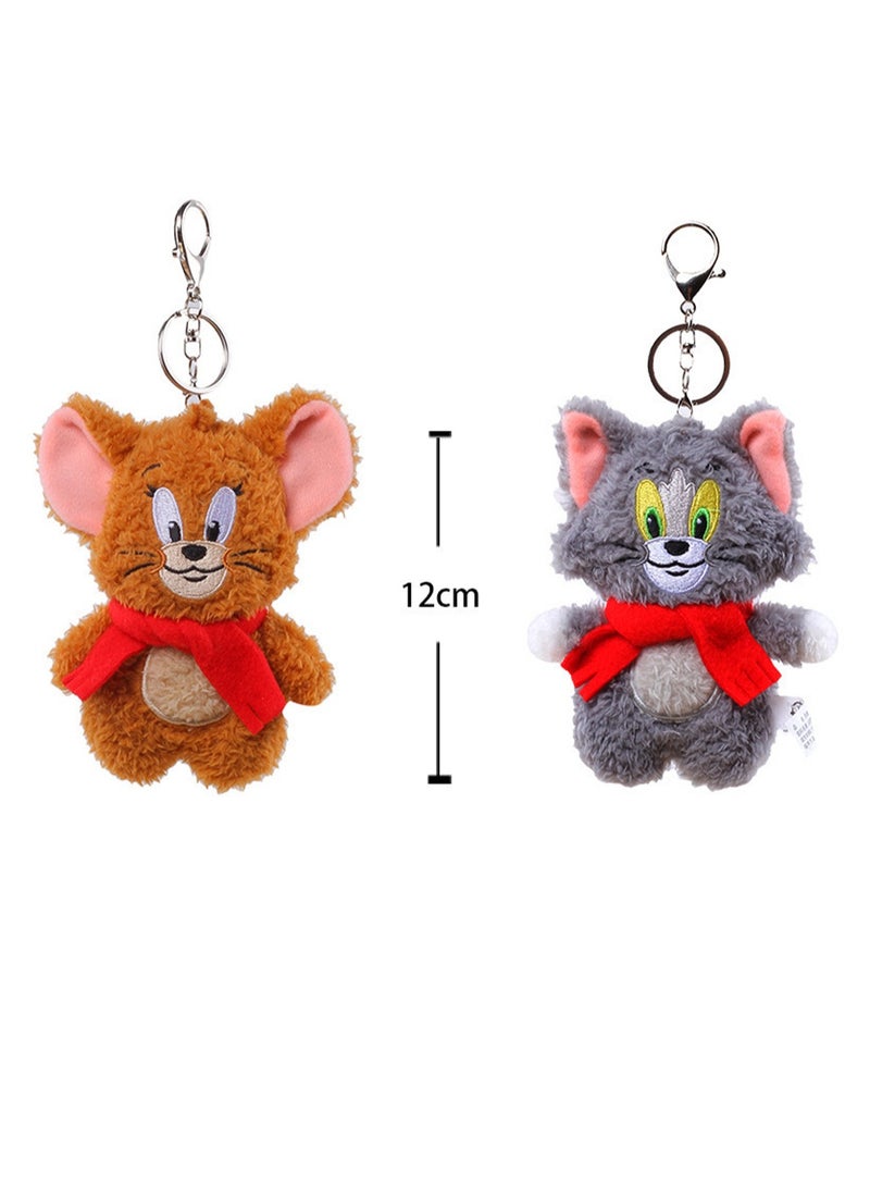 Generic 2-Piece Tom-Cat with Jerry-Mouse Stuffed Plush Toy Backpack Shoulder Bag Accessory Stuffed Animal Keychain Birthday Gift for Girls and Boys（12cm-Sound BB Style） - Image 2