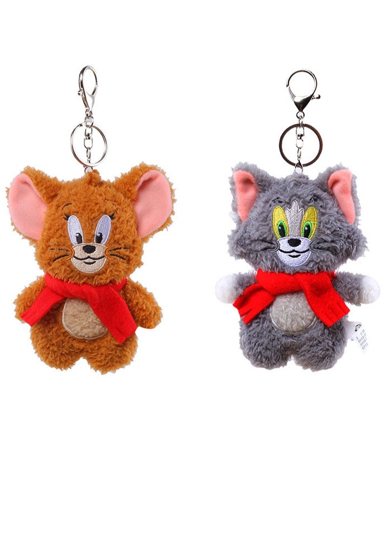Generic 2-Piece Tom-Cat with Jerry-Mouse Stuffed Plush Toy Backpack Shoulder Bag Accessory Stuffed Animal Keychain Birthday Gift for Girls and Boys（12cm-Sound BB Style） - Image 1