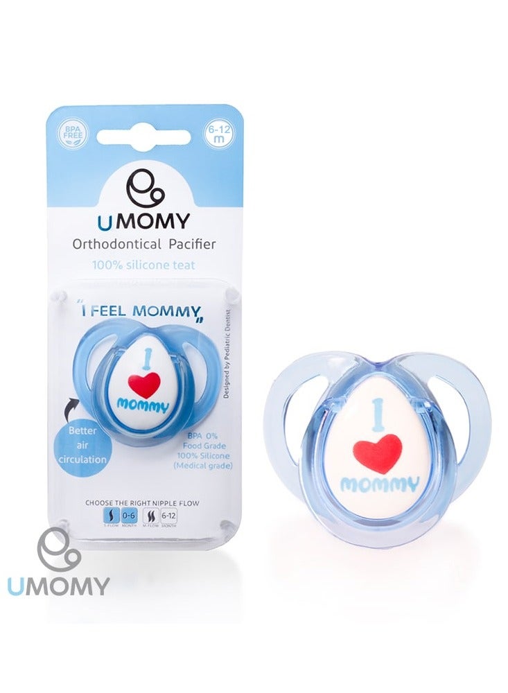 Umomy Soft Silicone Orthodontic Pacifier with Handle for Babies, BPA Free, Soothing Comfort, Infant Teething Relief, Symmetrical Shape, 6+ Months, Blue - Image 1
