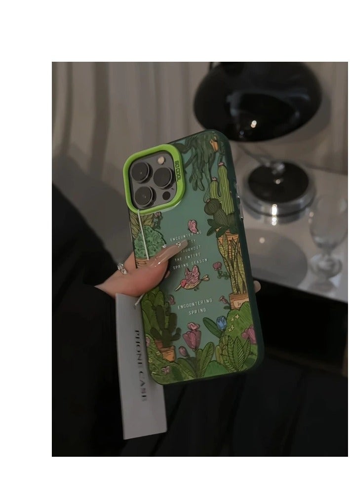 NIBEMINENT Green Plant Potted Flowers Protective TPU Case Cover For iPhone 16 Pro Max, Green