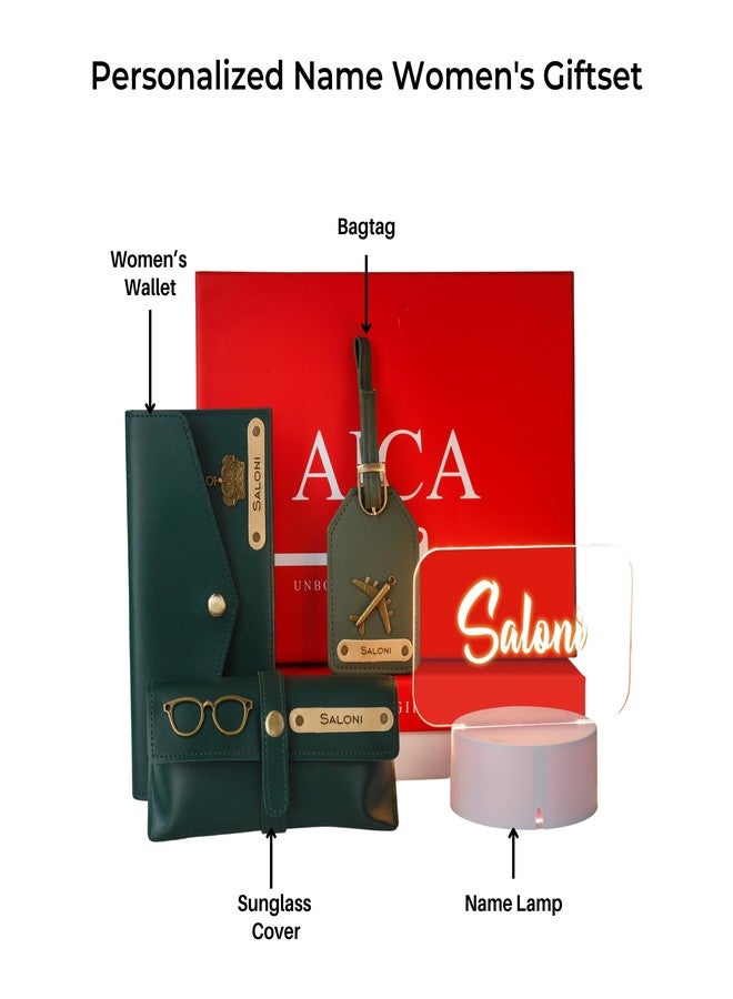 AICA مجموعة هدايا مصابيح LED نسائية من AICA، مصنوعة من البلاستيك، قابلة للتخصيص بالاسم، 4 قطع (أخضر داكن) | هدية زفاف أو ذكرى زواج أو عيد ميلاد أو خطوبة مخصصة للزوجة أو العروس أو وصيفات العروس - Image 2