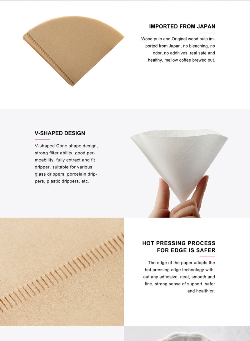 زيروهيرو فلتر ورق القهوة ZeroHero V01 باللون الأبيض وغير المبيض، موديل V60، يحتوي على 100 قطعة. مصمم لصانع القهوة الأمريكي على شكل حرف V، مصنوع من لب الخشب 100٪ من اليابان. مناسب لتحضير 1-2 أكواب. يمكن استخدامه في المنزل / المكتب / السفر / المقاهي. - Image 2