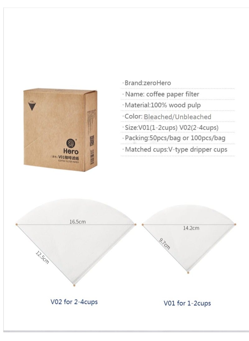 زيروهيرو فلتر ورق القهوة ZeroHero V01 باللون الأبيض وغير المبيض، موديل V60، يحتوي على 100 قطعة. مصمم لصانع القهوة الأمريكي على شكل حرف V، مصنوع من لب الخشب 100٪ من اليابان. مناسب لتحضير 1-2 أكواب. يمكن استخدامه في المنزل / المكتب / السفر / المقاهي. - Image 3