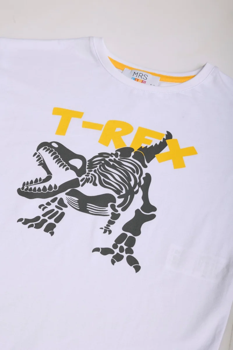 Mrs & Kids T-Rex Oversize Boy's Printed Crew Neck 100% Cotton T-Shirt