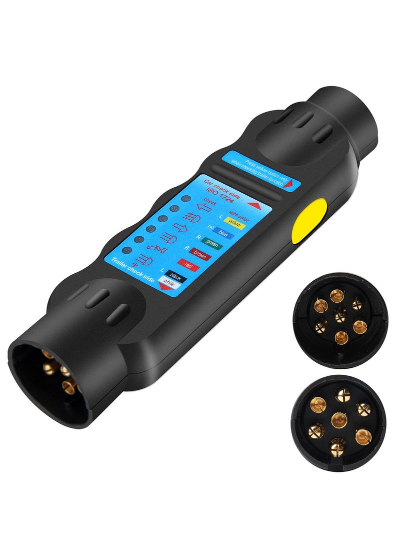 Cobest Trailer Tester, 7 Pin 12V Car Truck Trailer Plug, Socket Tester Wiring Circuit Light Electrics Circuit Diagnostic Test Tool, for Caravan RV Truck Trailer, Made of Plastic and Copper - Image 1