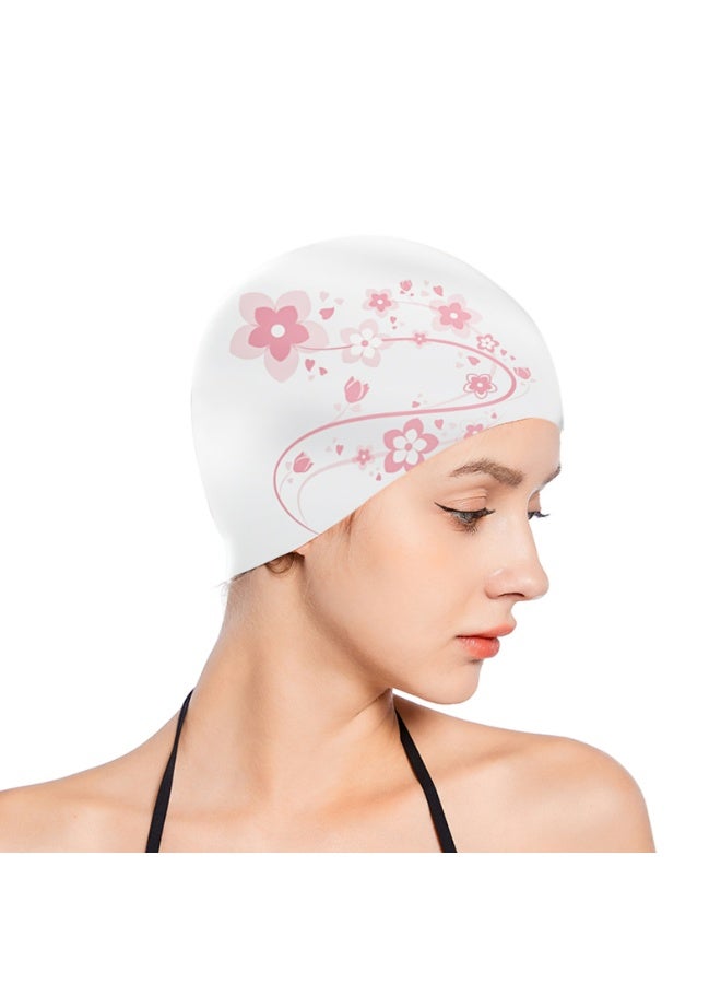 Women Girls Silicone Swim Cap, Waterproof Flower Printed Long Hair Swimming Caps（flower）  - Image 5