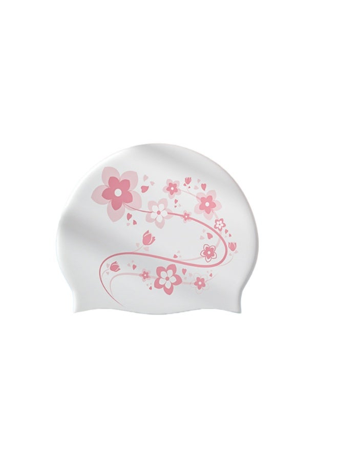 Women Girls Silicone Swim Cap, Waterproof Flower Printed Long Hair Swimming Caps（flower）  - Image 1