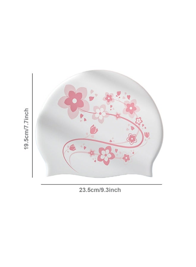 Women Girls Silicone Swim Cap, Waterproof Flower Printed Long Hair Swimming Caps（flower）  - Image 4