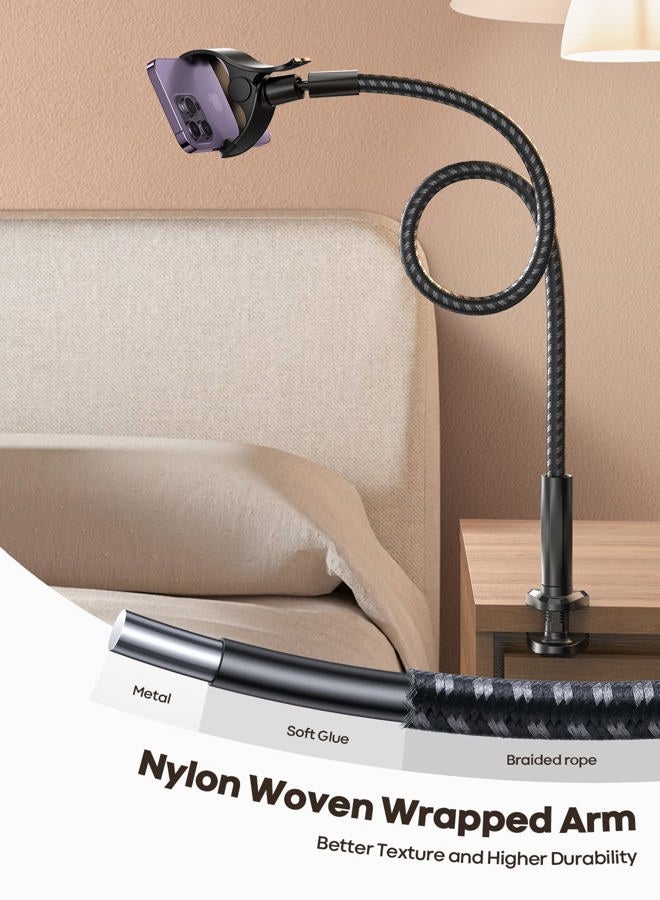 Lamicall Gooseneck Phone Holder Bed - [Newest Nylon Braided] Flexible Arm, Overall Length 38inch, 360 Adjustable Clamp Clip, Overhead Cell Phone Mount Stand for Bed, Desk, 4-7” Cellphone - Image 3
