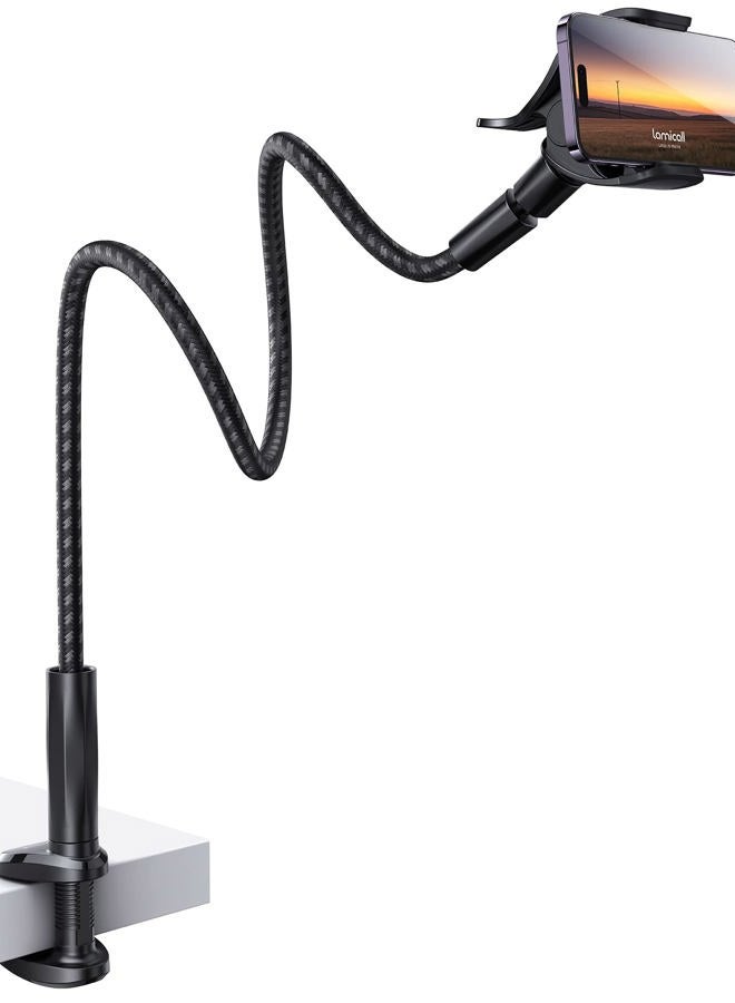 Lamicall Gooseneck Phone Holder Bed - [Newest Nylon Braided] Flexible Arm, Overall Length 38inch, 360 Adjustable Clamp Clip, Overhead Cell Phone Mount Stand for Bed, Desk, 4-7” Cellphone - Image 1