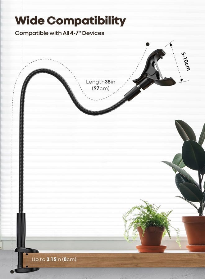Lamicall Gooseneck Phone Holder Bed - [Newest Nylon Braided] Flexible Arm, Overall Length 38inch, 360 Adjustable Clamp Clip, Overhead Cell Phone Mount Stand for Bed, Desk, 4-7” Cellphone - Image 5
