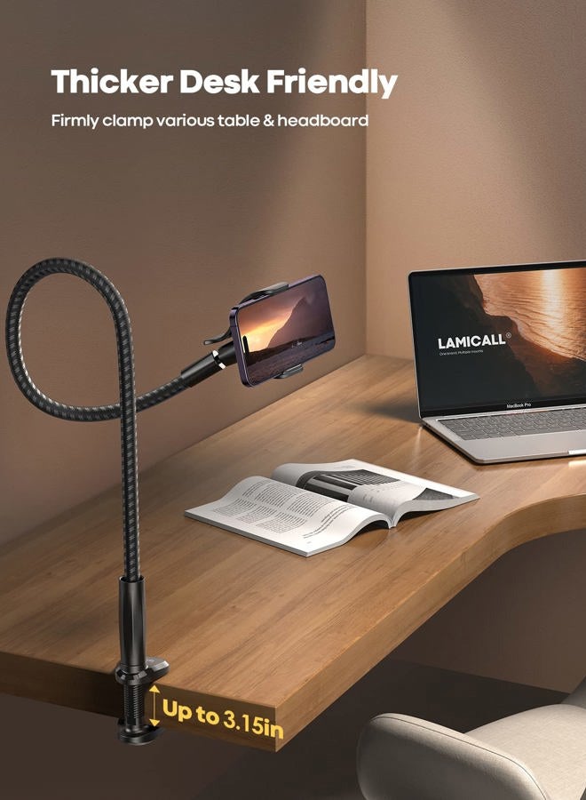 Lamicall Gooseneck Phone Holder Bed - [Newest Nylon Braided] Flexible Arm, Overall Length 38inch, 360 Adjustable Clamp Clip, Overhead Cell Phone Mount Stand for Bed, Desk, 4-7” Cellphone - Image 4