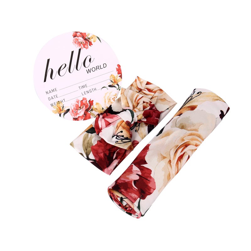 Galabloomer Receiving Blanket Headband Set Flower Print Baby Swaddle Blankets - Image 3