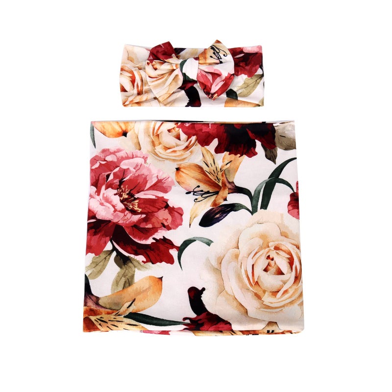 Galabloomer Receiving Blanket Headband Set Flower Print Baby Swaddle Blankets - Image 5