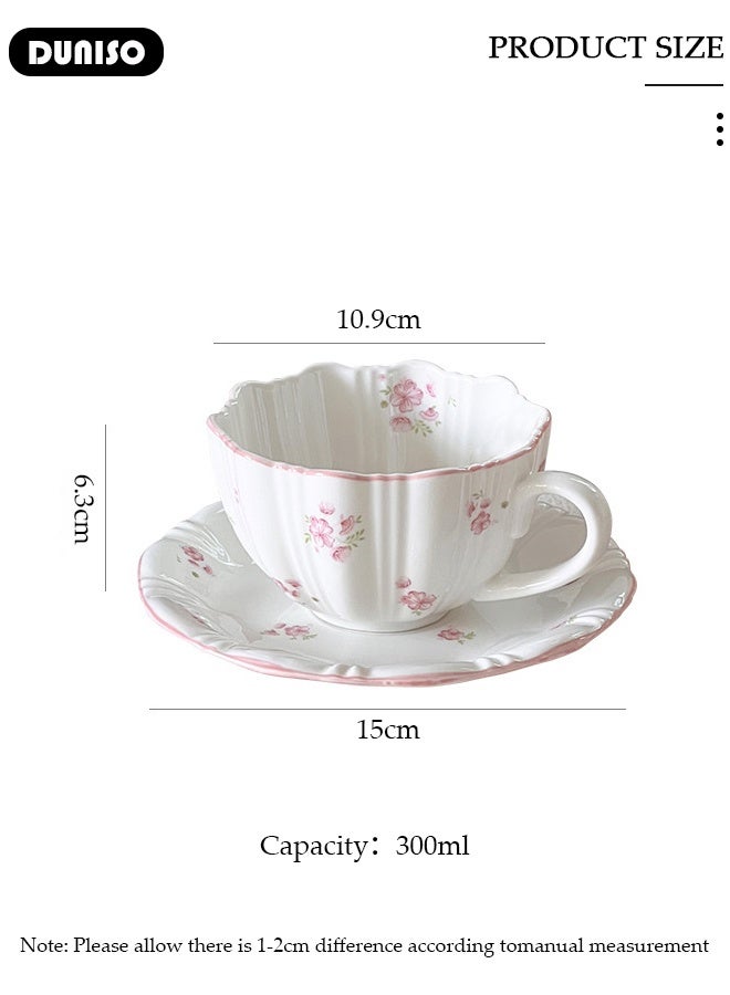 DUNISO Ceramic Tea Cups and Saucers Set, Porcelain Tea Set for Tea Party, Afternoon Tea Cups Saucer for Coffee Drinks and Tea, Kitchen and Living Room Saucers Set,Ceramic Coffee Cup for Office and Home - Image 2
