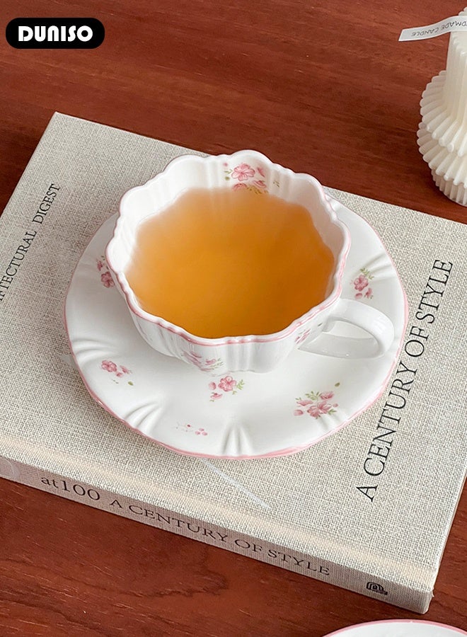 DUNISO Ceramic Tea Cups and Saucers Set, Porcelain Tea Set for Tea Party, Afternoon Tea Cups Saucer for Coffee Drinks and Tea, Kitchen and Living Room Saucers Set,Ceramic Coffee Cup for Office and Home - Image 5