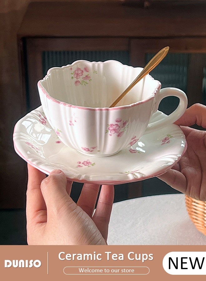 DUNISO Ceramic Tea Cups and Saucers Set, Porcelain Tea Set for Tea Party, Afternoon Tea Cups Saucer for Coffee Drinks and Tea, Kitchen and Living Room Saucers Set,Ceramic Coffee Cup for Office and Home - Image 1