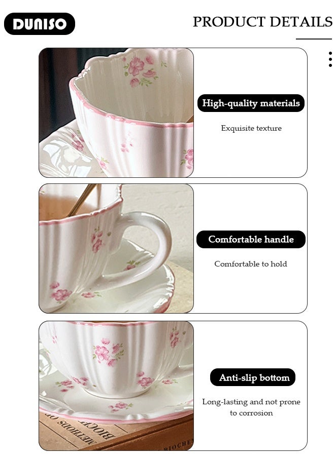 DUNISO Ceramic Tea Cups and Saucers Set, Porcelain Tea Set for Tea Party, Afternoon Tea Cups Saucer for Coffee Drinks and Tea, Kitchen and Living Room Saucers Set,Ceramic Coffee Cup for Office and Home - Image 3