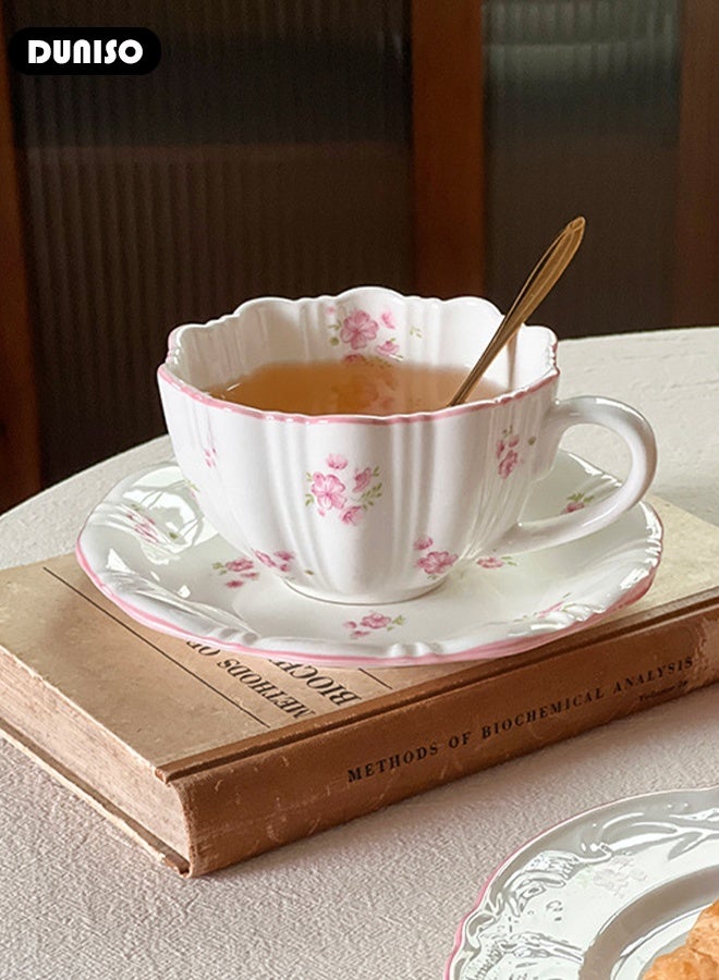 DUNISO Ceramic Tea Cups and Saucers Set, Porcelain Tea Set for Tea Party, Afternoon Tea Cups Saucer for Coffee Drinks and Tea, Kitchen and Living Room Saucers Set,Ceramic Coffee Cup for Office and Home - Image 4