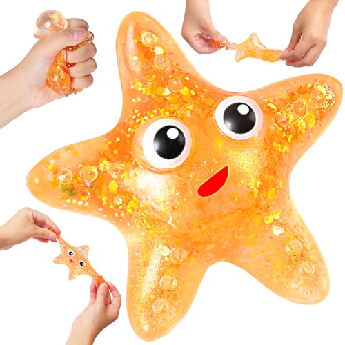 AiSiXin Starfish Sugar Ball Stress Balls for Adults Starfish Malt Sugar Balls Slow Rise Sensory Fidget Toy for Kids Squeeze Ball Squishy Star Stress Relief Toys for Classroom Prizes Party Favors Orange - Image 1