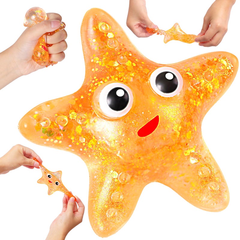 AiSiXin Starfish Sugar Ball Stress Balls for Adults Starfish Malt Sugar Balls Slow Rise Sensory Fidget Toy for Kids Squeeze Ball Squishy Star Stress Relief Toys for Classroom Prizes Party Favors Orange - Image 3