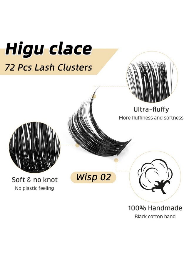 Higu clace - Lash Clusters Diy Eyelash Extension 72 Pcs D Curl Cluster Lashes Individual Lashes Cluster Lashes Wisps Reusable Eyelash Segments Professional Makeup For Selfapplication (Wisp 02 Mix 1016Mm) - Image 1