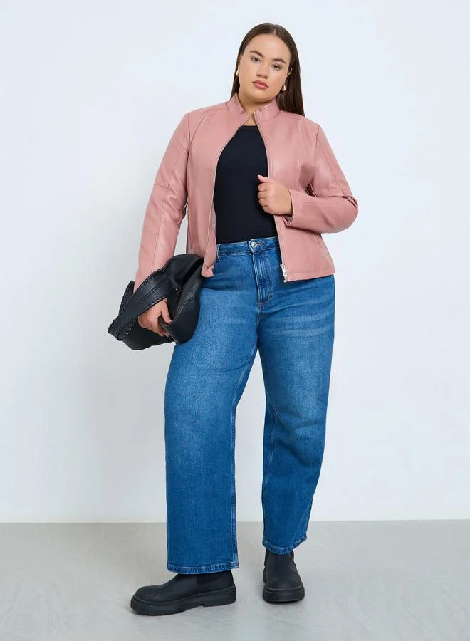 Take Two Plus Size Pink Faux Leather Zip-Up Jacket