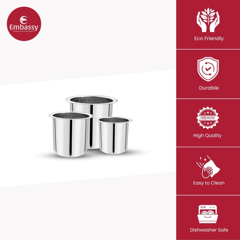 Embassy Stainless Steel Deep Tope/Kolga/Patila | Set of 3 | 900, 1000, 1400 ml | Induction Friendly | Durable | Ideal for Boiling, Steaming & Cooking - Image 3