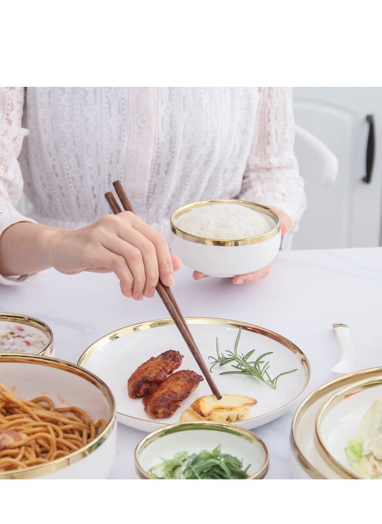 HOMESTAR - 5-Piece Bowl Set Beige/Gold, Salad Bowls Set for Serving Soup, Pasta, Noodle, Dinner, Large Kitchen Bowl Plates, Microwave Safe - Image 1