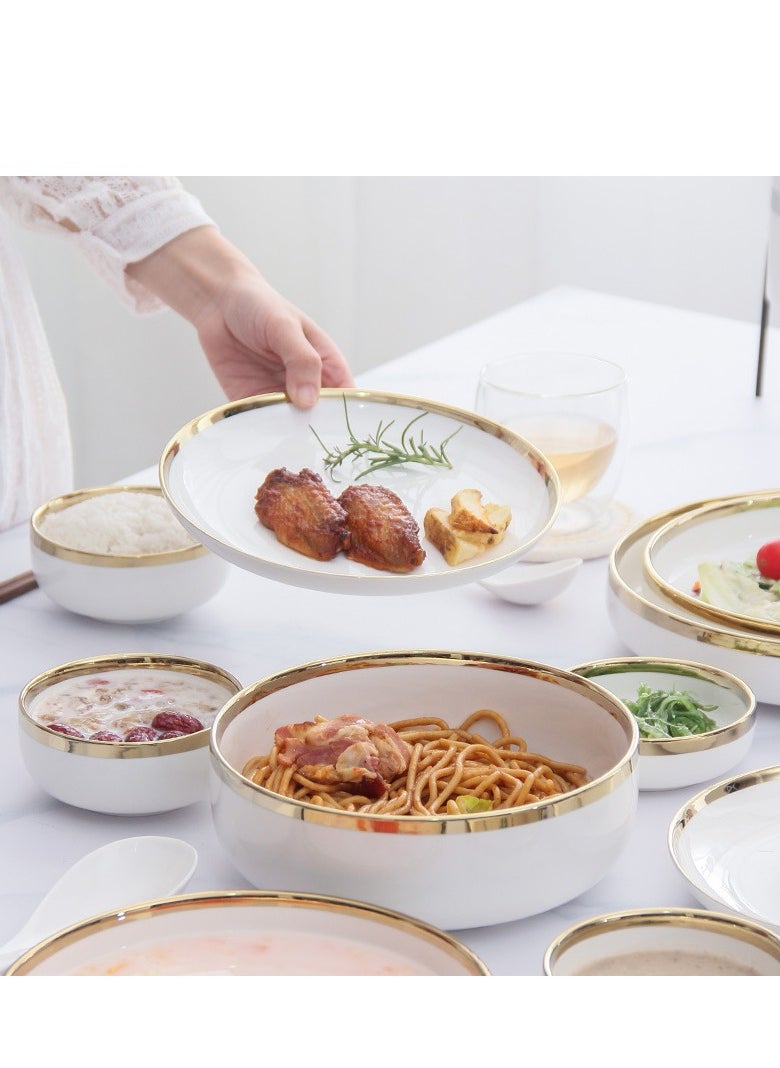 HOMESTAR - 5-Piece Bowl Set Beige/Gold, Salad Bowls Set for Serving Soup, Pasta, Noodle, Dinner, Large Kitchen Bowl Plates, Microwave Safe - Image 1