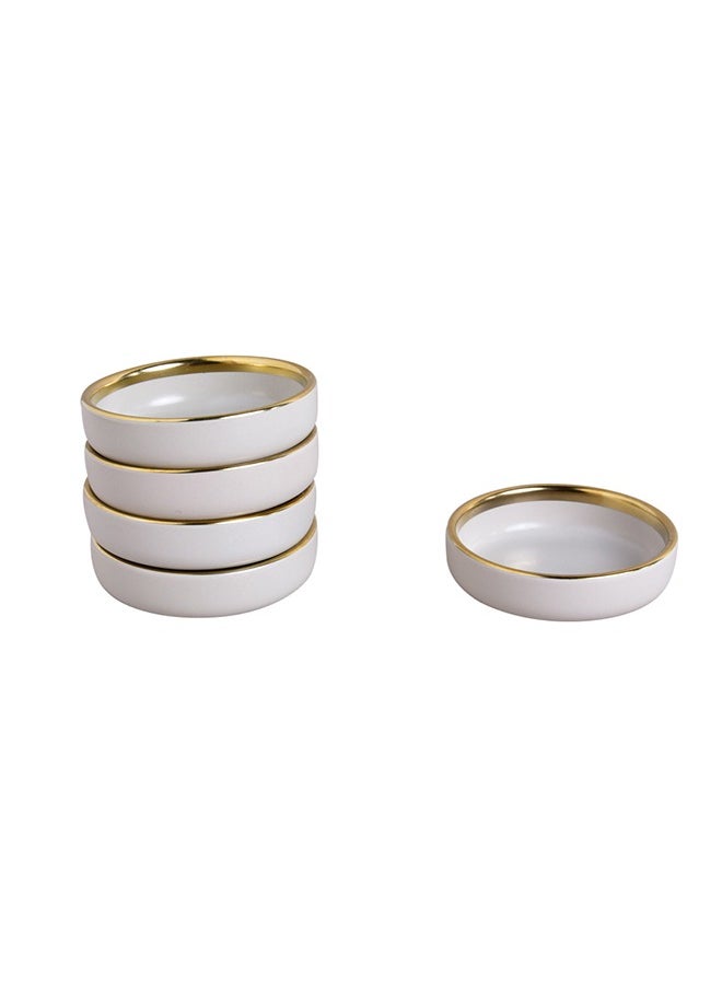HOMESTAR - 5-Piece Bowl Set Beige/Gold, Salad Bowls Set for Serving Soup, Pasta, Noodle, Dinner, Large Kitchen Bowl Plates, Microwave Safe - Image 1
