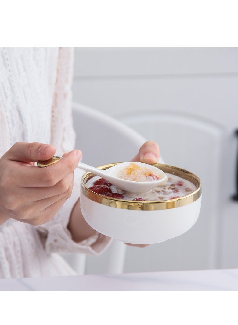 HOMESTAR - 5-Piece Bowl Set Beige/Gold, Salad Bowls Set for Serving Soup, Pasta, Noodle, Dinner, Large Kitchen Bowl Plates, Microwave Safe - Image 1