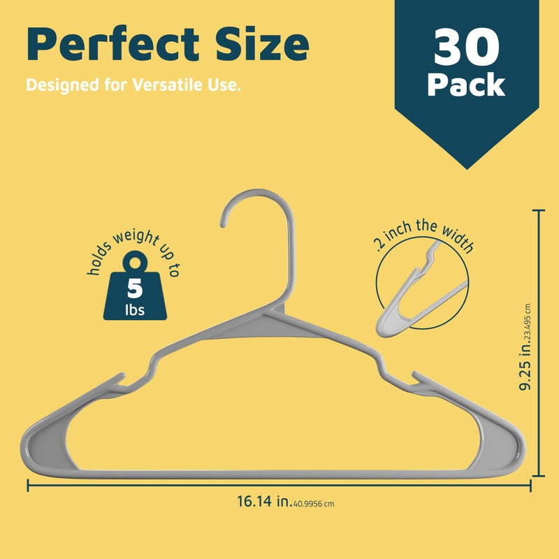 Lifemaster Plastic Clothes Hangers â€“ Heavy Duty Hanger Set, for Organizing Clothes, Dresses, and Coat, Holds Up to 5 lbs, Space-Saving Hangers with Non-Slip Shoulder Grooves, Pack of 30, Gray - Image 2