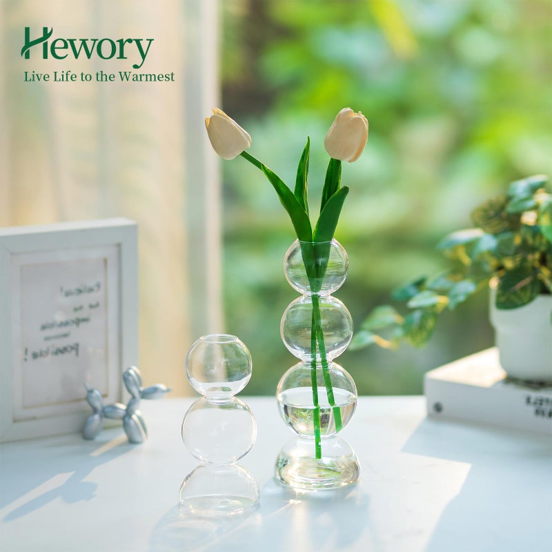 مزهريات الفقاعات الزجاجية للأزهار Hewory 2pcs واضحة فريدة من نوعها لطيفة زهرة واحدة مزهرية زهرة واحدة للقطاعات المركزية مزهرية جمالية غير تقلي - Image 4