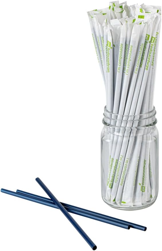 Restaurantware Basic Nature 83 Inch Disposable Straws 100 Sustainable Straws  Wrapped Wont Alter Flavors Midnight Blue PLAPBAT Straws For Hot And Cold Drinks - Image 1