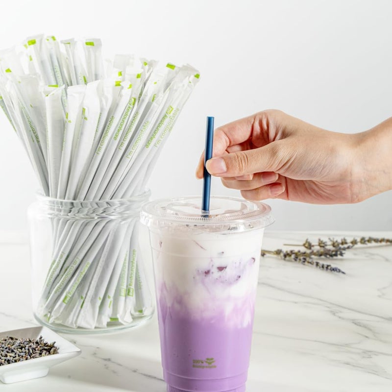 Restaurantware Basic Nature 83 Inch Disposable Straws 100 Sustainable Straws  Wrapped Wont Alter Flavors Midnight Blue PLAPBAT Straws For Hot And Cold Drinks - Image 5