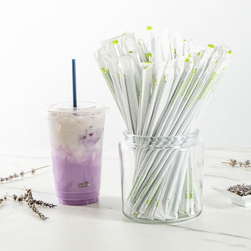 Restaurantware Basic Nature 83 Inch Disposable Straws 100 Sustainable Straws  Wrapped Wont Alter Flavors Midnight Blue PLAPBAT Straws For Hot And Cold Drinks - Image 3