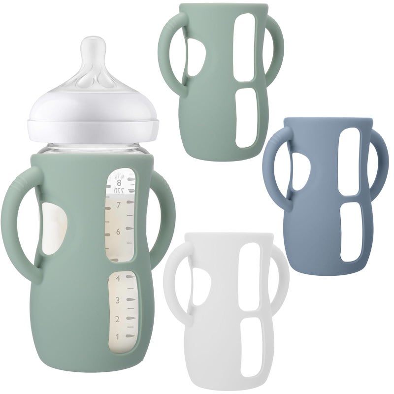 BUSOHA 3 Pack Silicone Sleeves for Avent Baby Bottles - Anti Breakage Baby Bottle Holder with Handle, Compatible with Avent Natural Glass Baby Bottles, 8 OZ - Image 1