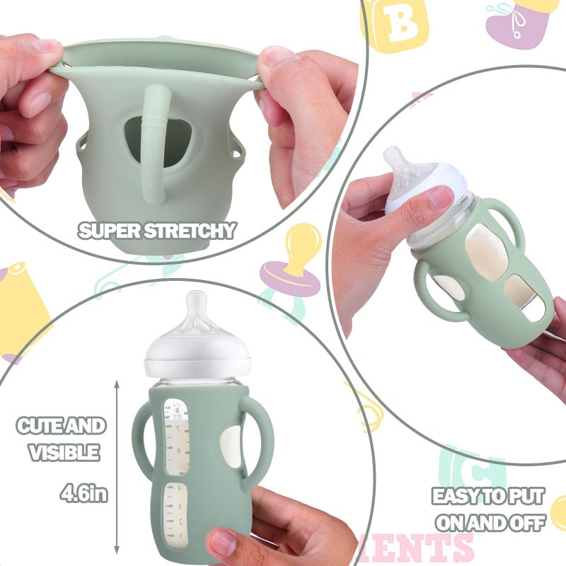BUSOHA 3 Pack Silicone Sleeves for Avent Baby Bottles - Anti Breakage Baby Bottle Holder with Handle, Compatible with Avent Natural Glass Baby Bottles, 8 OZ - Image 4