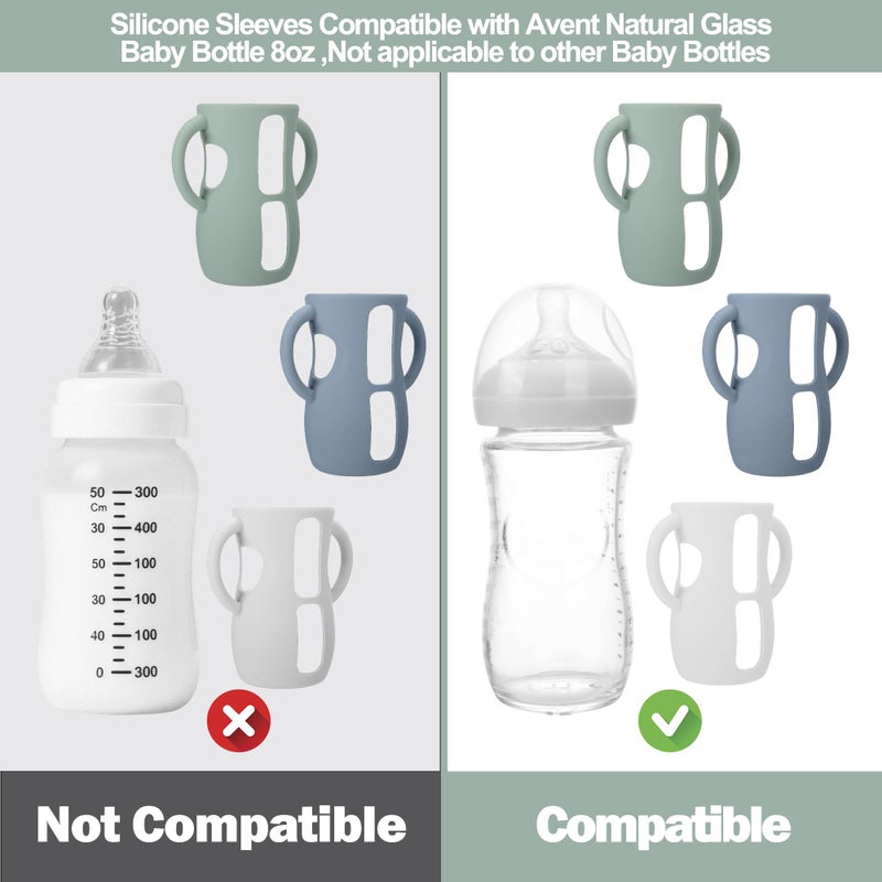 BUSOHA 3 Pack Silicone Sleeves for Avent Baby Bottles - Anti Breakage Baby Bottle Holder with Handle, Compatible with Avent Natural Glass Baby Bottles, 8 OZ - Image 2