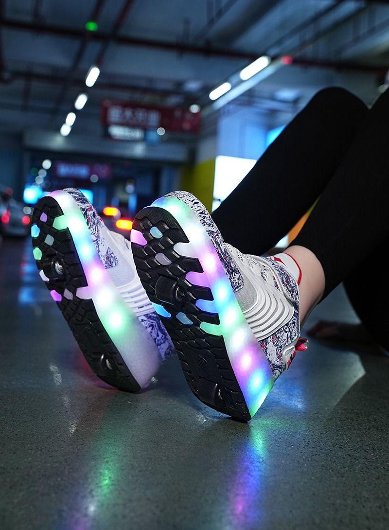 Loquat Rage Shoes For Boys And Girls Single And Double Wheel LED Flashing Lights Automatic Invisible Roller Skates White  - Image 3