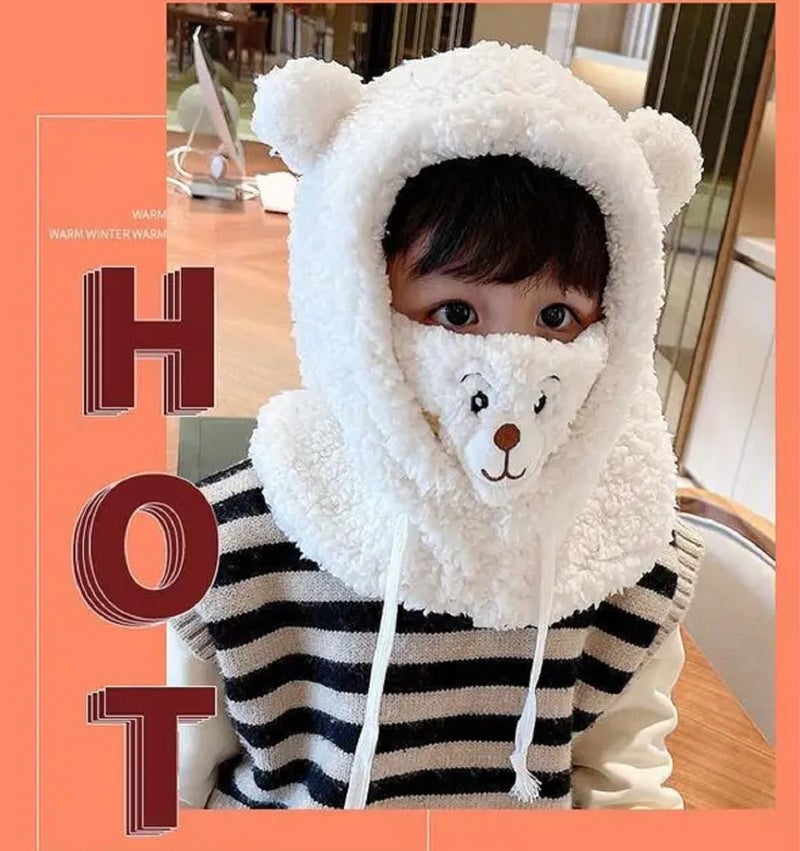 Zacharias Boy's Kids Winter Woolen Fur Balaclava Cap with Mask b.02 (White_2-6 Years) (Pack of 1) - Image 2