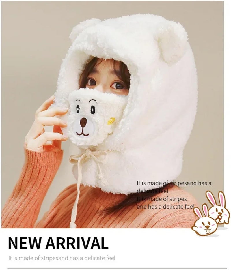 Zacharias Boy's Kids Winter Woolen Fur Balaclava Cap with Mask b.02 (White_2-6 Years) (Pack of 1) - Image 4