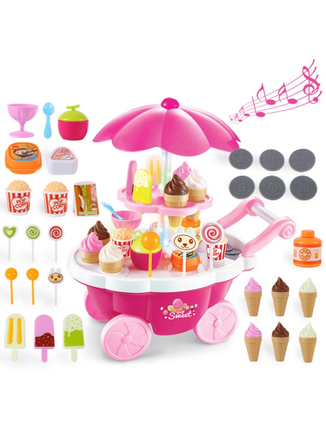 Children's Play Home Ice Cream Car Toy Girl's Simulation Small Cart Candy Car Ice Cream Cake Car Set-Color:Ice Cream Candy Truck Powder 668-25 - Image 5