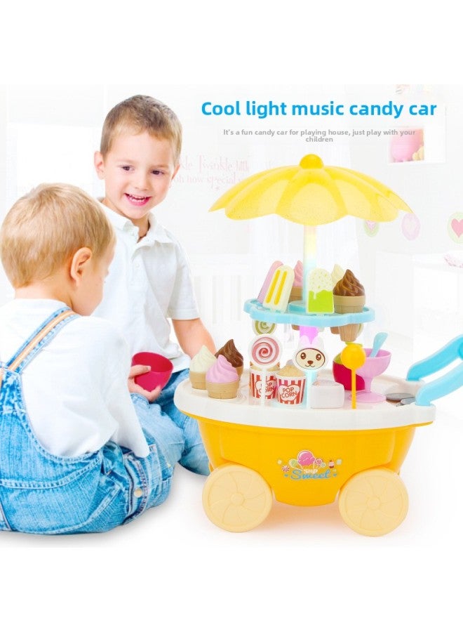 Children's Play Home Ice Cream Car Toy Girl's Simulation Small Cart Candy Car Ice Cream Cake Car Set-Color:Ice Cream Candy Truck Powder 668-25 - Image 3
