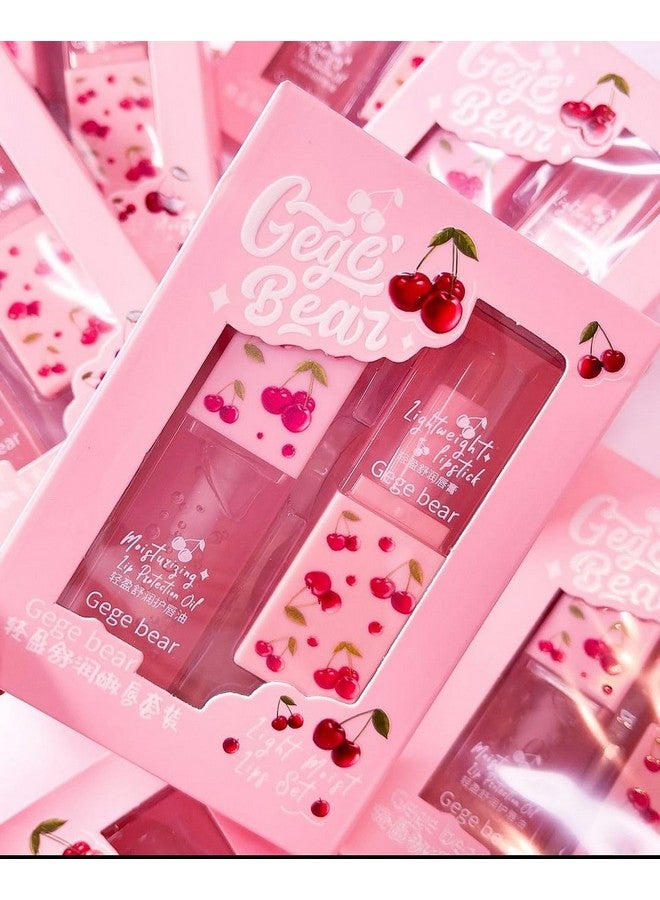 Gege Bear Nourishing Cherry Lip Set - Moisturizing Lip Oil and Balm for Glossy Lips, (2 count) - Image 4