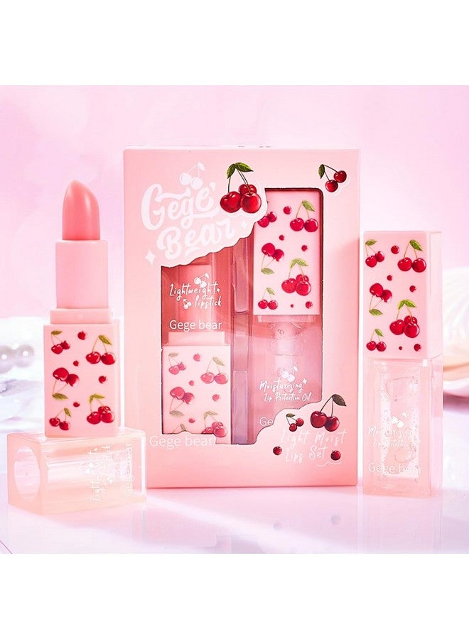 Gege Bear Nourishing Cherry Lip Set - Moisturizing Lip Oil and Balm for Glossy Lips, (2 count) - Image 1